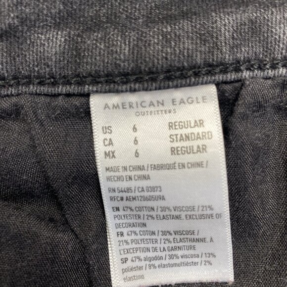 American Eagle Jegging Mid-Rise Ripped Skinny Jeans Women 6R Black Dark Wash - Picture 4 of 16